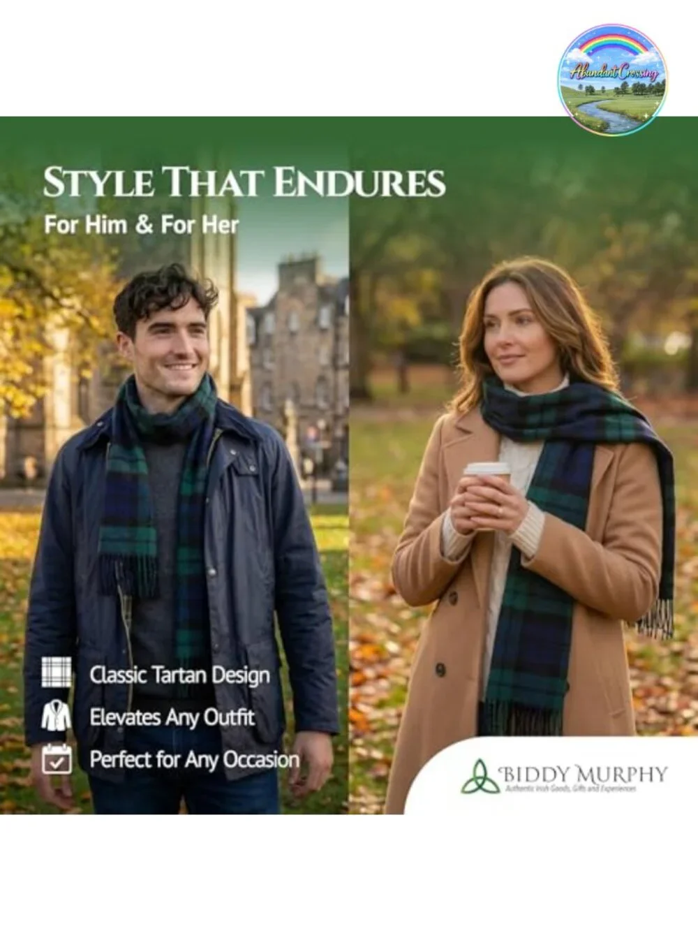 100% Irish Lambswool Scarf - Celtic Tartan Winter Neck Warmer
